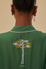FARM Rio Embroidered Trees Short Sleeve Midi Dress Green