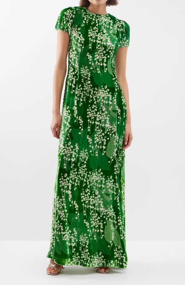 Bernadette Roxy Dress Lily Of The Valley Green Velvet Bernadette