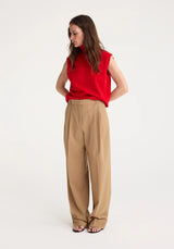 Rohe Wide Leg Pleated Trousers in Fawn