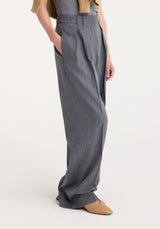 Rohe Wide Leg Double Pleated Trousers in Grey Melange