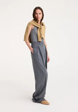 Rohe Wide Leg Double Pleated Trousers in Grey Melange