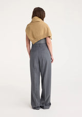 Rohe Wide Leg Double Pleated Trousers in Grey Melange