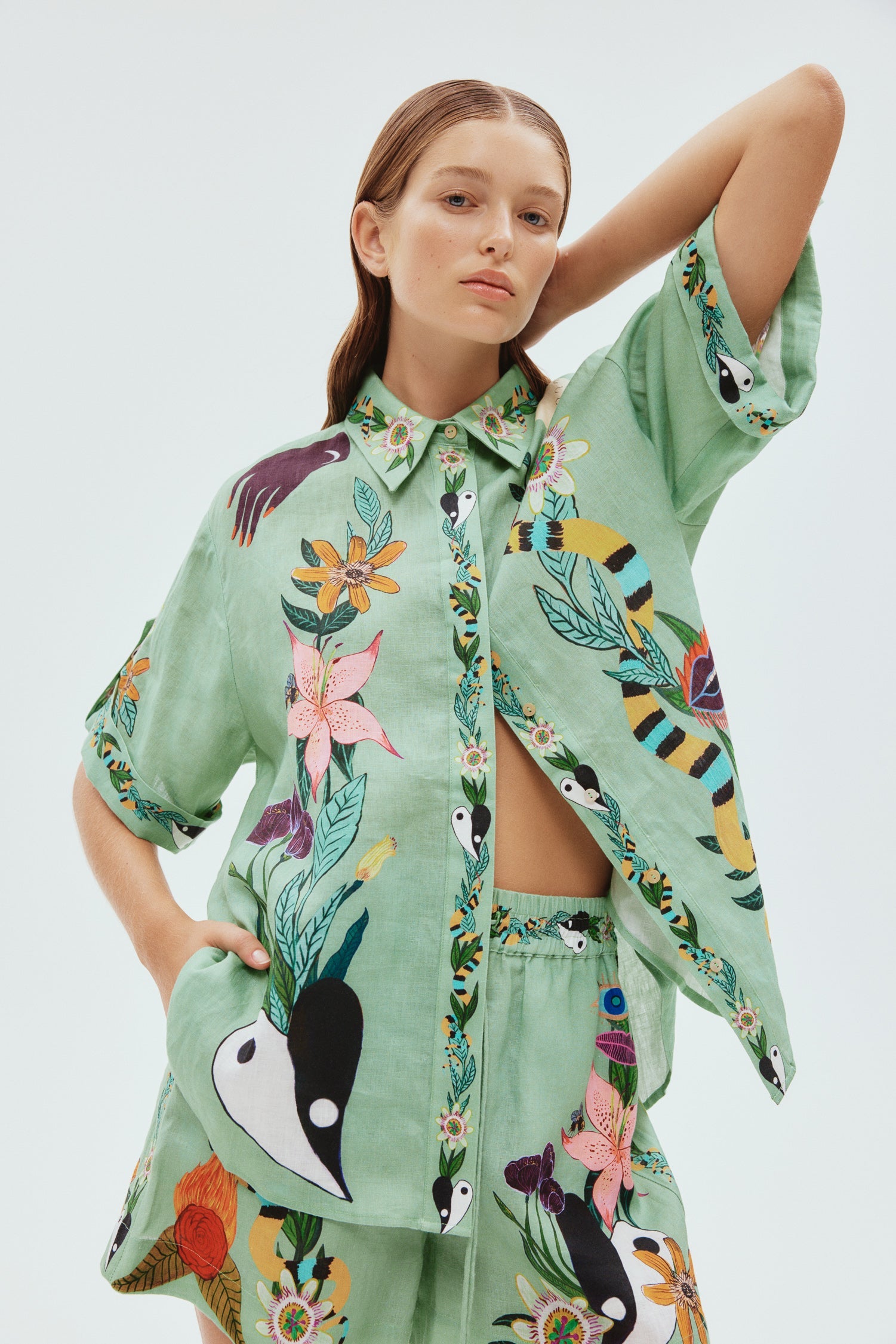 Alemais Meagan Oversized Linen Shirt Jade