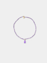 Crystal Haze Beaded Nostalgia Bear Necklace Purple