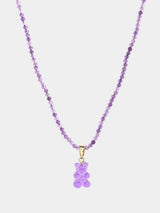 Crystal Haze Beaded Nostalgia Bear Necklace Purple