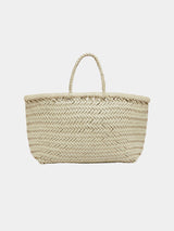 Dragon Diffusion Triple Jump Small Woven Leather Bag in Pearl Grey