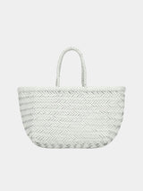 Dragon Diffusion Triple Jump Small Woven Leather Bag in White