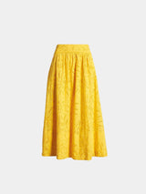 FARM Rio Monstera Eyelet Yellow Maxi Skirt