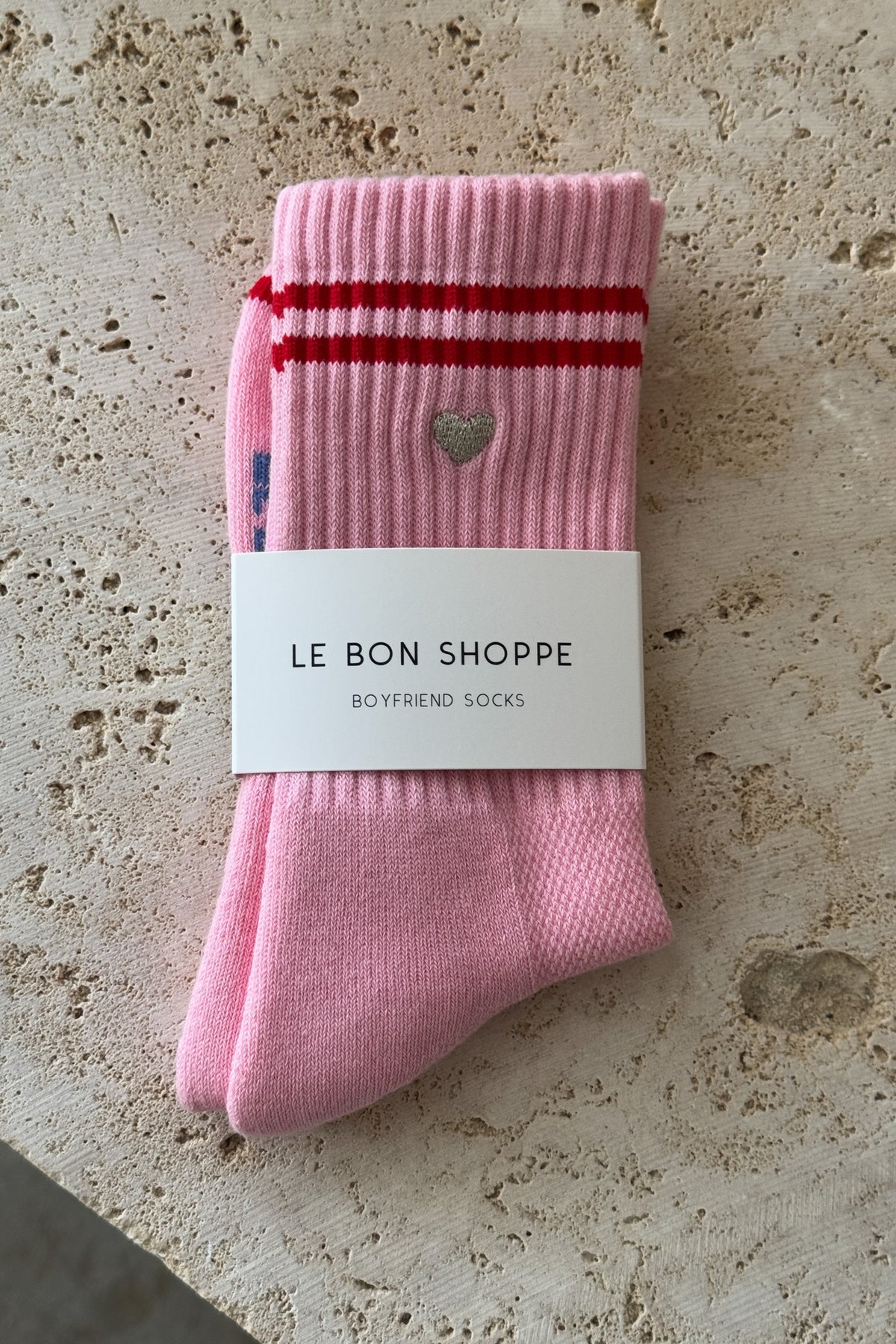 Le Bon Shoppe Striped Embroidered Boyfriend Socks Amour Pink - Twenty Petworth