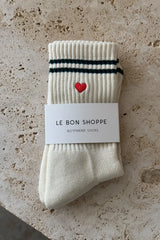 Le Bon Shoppe Striped Embroidered Boyfriend Socks Parchment Heart - Twenty Petworth