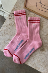 Le Bon Shoppe Striped Embroidered Boyfriend Socks Amour Pink - Twenty Petworth