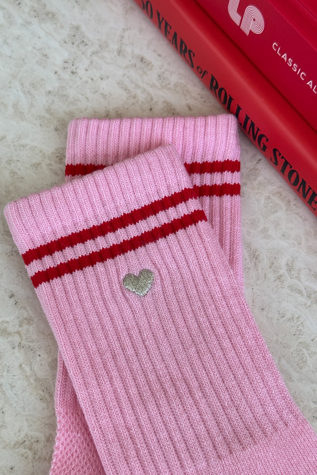 Le Bon Shoppe Striped Embroidered Boyfriend Socks Amour Pink - Twenty Petworth