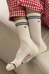 Le Bon Shoppe Striped Embroidered Boyfriend Socks Parchment Heart - Twenty Petworth