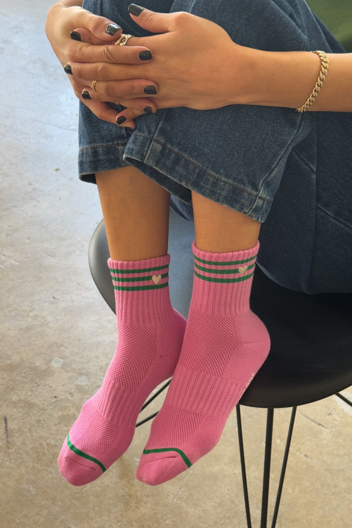 Le Bon Shoppe Embroidered Girlfriend Socks in Rose Pink Heart - Twenty Petworth