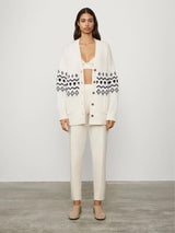 Lisa Yang Greyson Cardigan Cream/Navy Jacquard