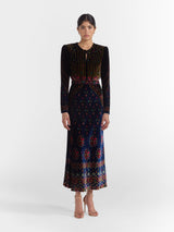 Saloni Claudia Midi Velvet Dress in Jewel Rays - Twenty Petworth