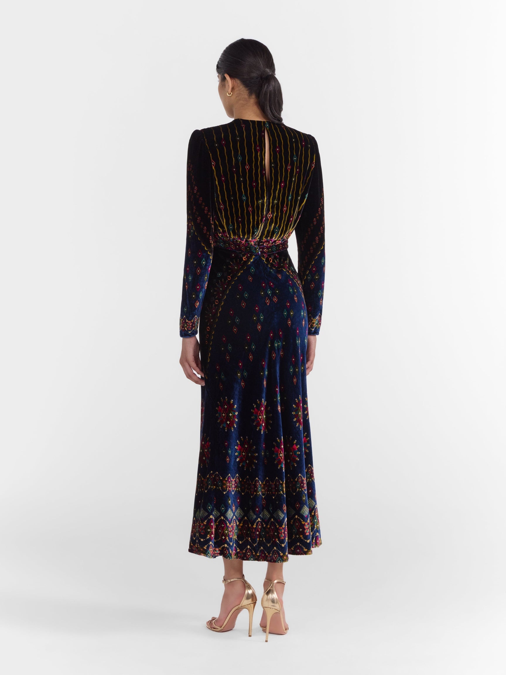 Saloni Claudia Midi Velvet Dress in Jewel Rays - Twenty Petworth