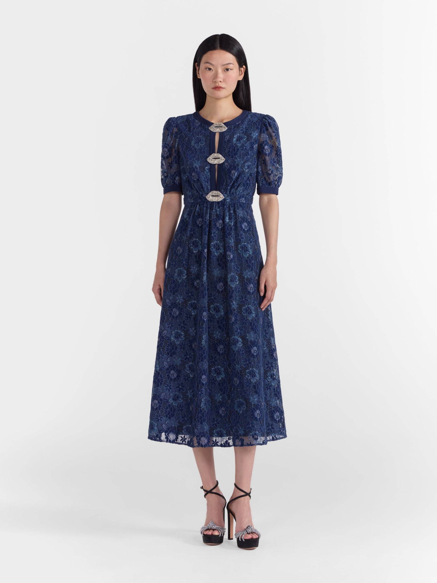 Saloni Jamie C Dress Metallic Navy Lip - Twenty Petworth