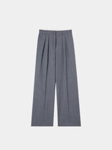 Rohe Wide Leg Double Pleated Trousers in Grey Melange