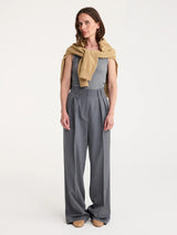 Rohe Wide Leg Double Pleated Trousers in Grey Melange