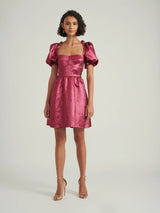 Saloni Rachel D Mini Dress in Metallic Pink