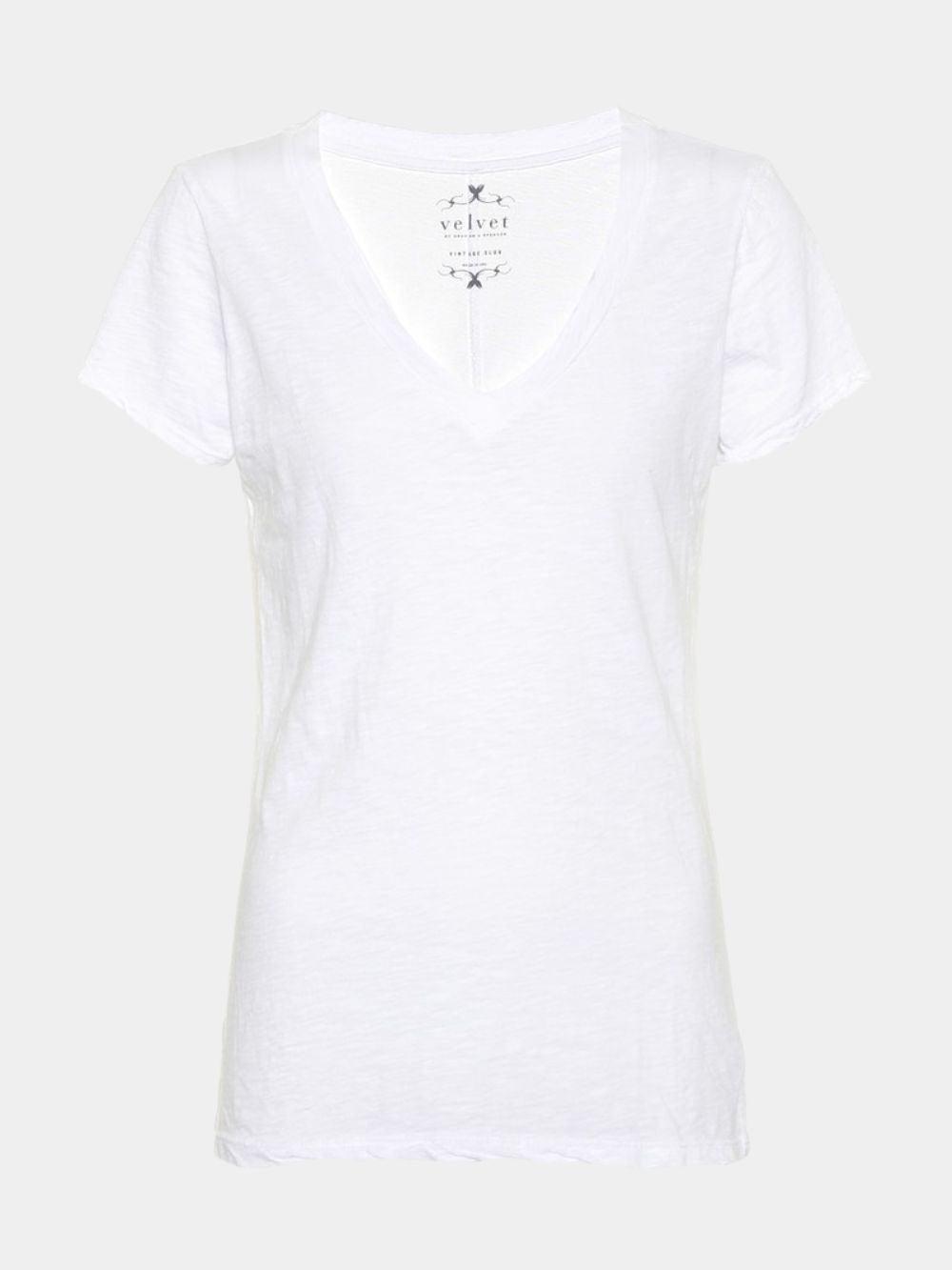 Velvet Lilith V-Neck T-Shirt in White